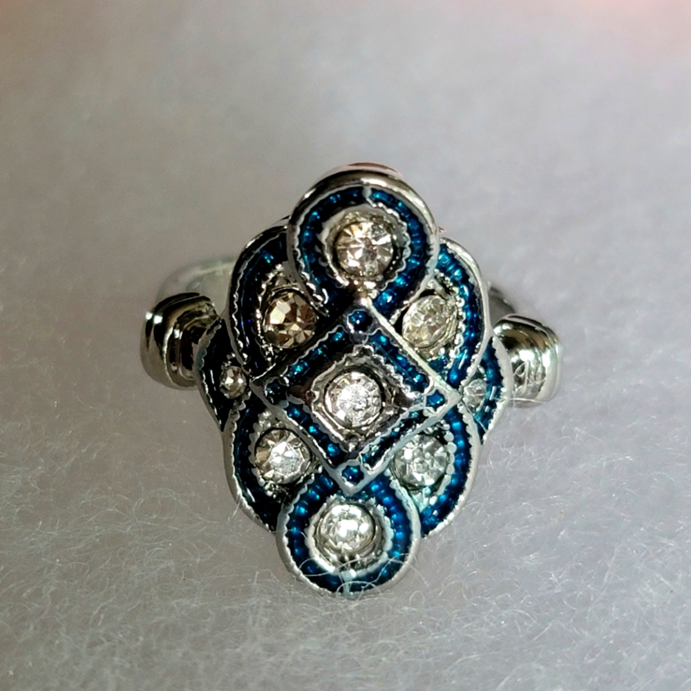 LADIES NEW SIZE 6 GEOMETRIC BLUE SAPPHIRE ZIRCON 925SILVER RING